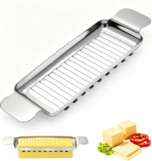 Butter Cutter and Cheese Slicer, Dishwasher-Safe Stainless Steel | Wire slicer for butter sticks, soft cheese, eggs, tofu, fruit, and lunch meat; ergonomic grip, easy cleanup