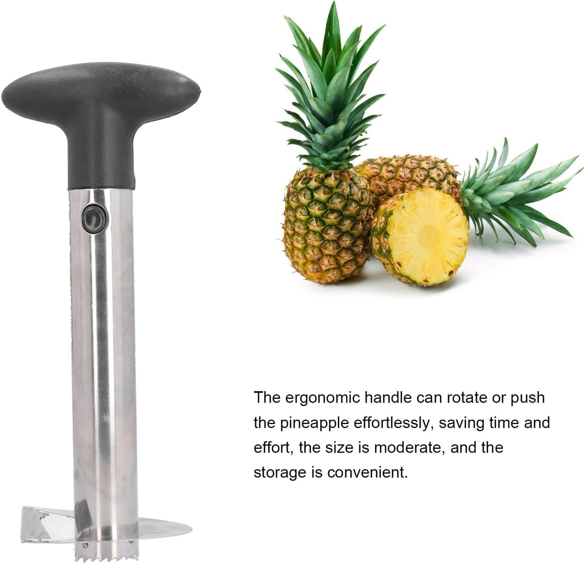 Pineapple Corer, Stainless Steel Pineapple Cutter Tool with Ergonomic Handle, Easy to Use for Peeling Coring Slicing