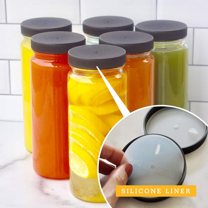 Glass Bottles Set, Clear, 32 oz Jars, 4 Pack Wide Mouth with Lids