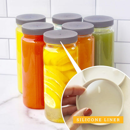 Glass Bottles Set, Clear, 32 oz Jars, 4 Pack Wide Mouth with Lids