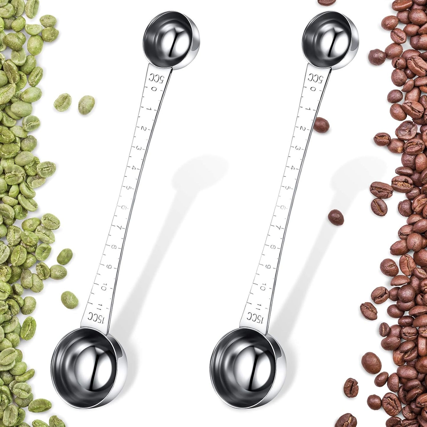 2 Pieces Coffee Scoops with Mark, 1 Tablespoon and 1 Teaspoon Stainless Steel Coffee Measuring Scoop for Ground Brewing, Tea, Sugar and Milk, 5 ml and 15 ml