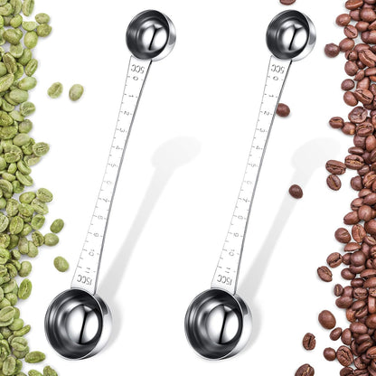 2 Pieces Coffee Scoops with Mark, 1 Tablespoon and 1 Teaspoon Stainless Steel Coffee Measuring Scoop for Ground Brewing, Tea, Sugar and Milk, 5 ml and 15 ml