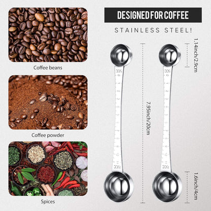 2 Pieces Coffee Scoops with Mark, 1 Tablespoon and 1 Teaspoon Stainless Steel Coffee Measuring Scoop for Ground Brewing, Tea, Sugar and Milk, 5 ml and 15 ml