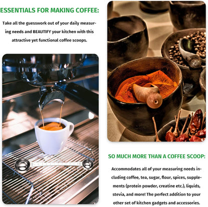 2 Pieces Coffee Scoops with Mark, 1 Tablespoon and 1 Teaspoon Stainless Steel Coffee Measuring Scoop for Ground Brewing, Tea, Sugar and Milk, 5 ml and 15 ml