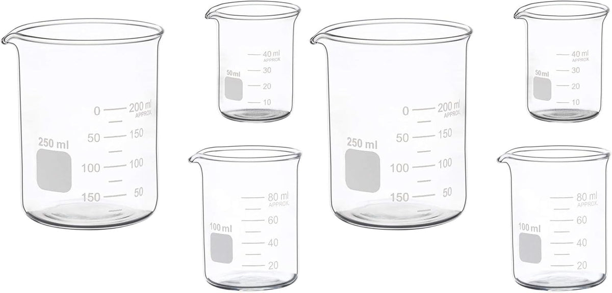 3 Pack Borosilicate Glass Beaker Set, 50 mL, 100 mL and 250 mL