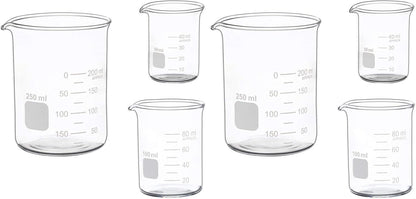 3 Pack Borosilicate Glass Beaker Set, 50 mL, 100 mL and 250 mL