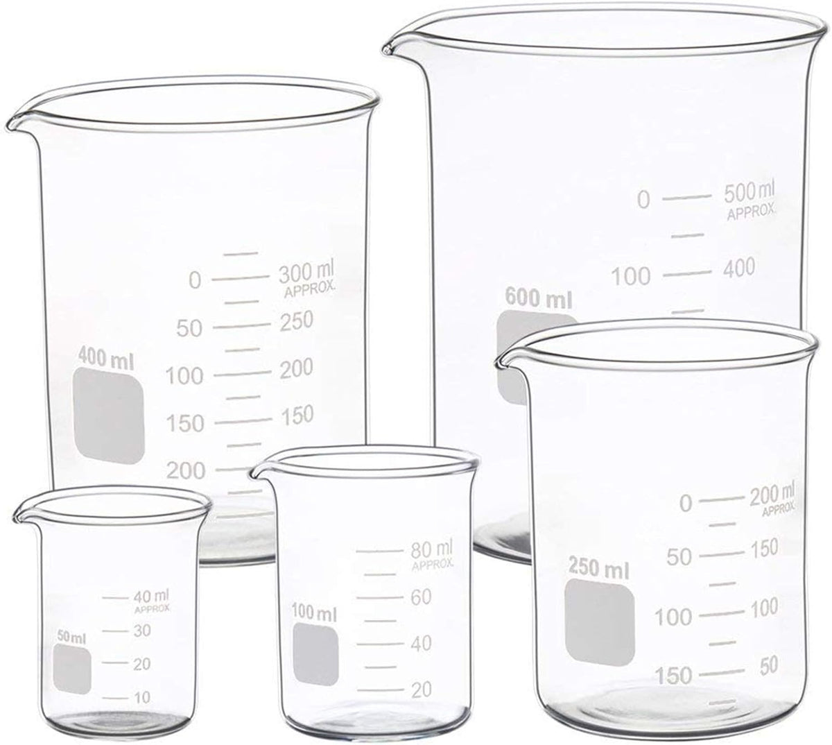 3 Pack Borosilicate Glass Beaker Set, 50 mL, 100 mL and 250 mL