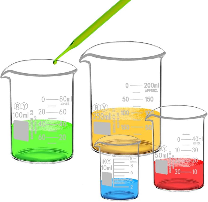 3 Pack Borosilicate Glass Beaker Set, 50 mL, 100 mL and 250 mL
