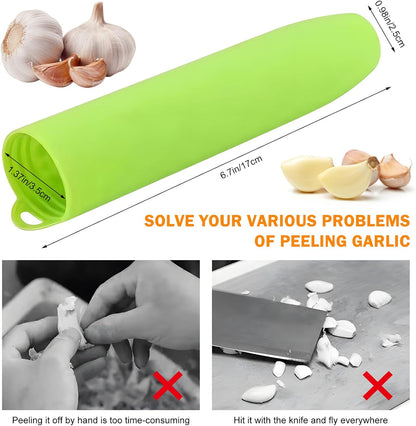 Garlic Peeler Silicone Garlic Peeler Skin Remover Easy Roller Tube Skin Remover Peel with Hanging Hole Effortless to Peel (Green)