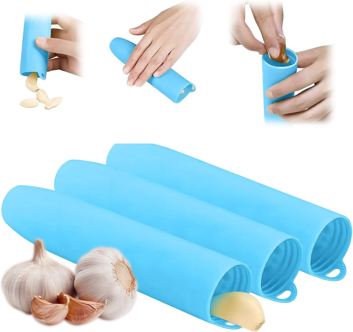 Garlic Peeler Silicone Garlic Peeler Skin Remover Easy Roller Tube Skin Remover Peel with Hanging Hole Effortless to Peel (Green)