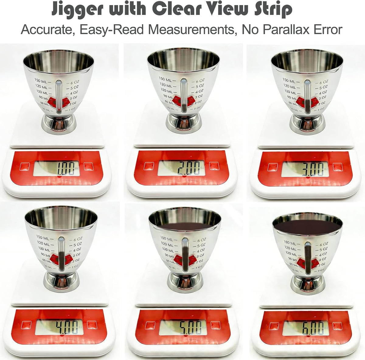 Stainless Steel Cocktail Jigger with OZ&ML Markings, 1–6oz