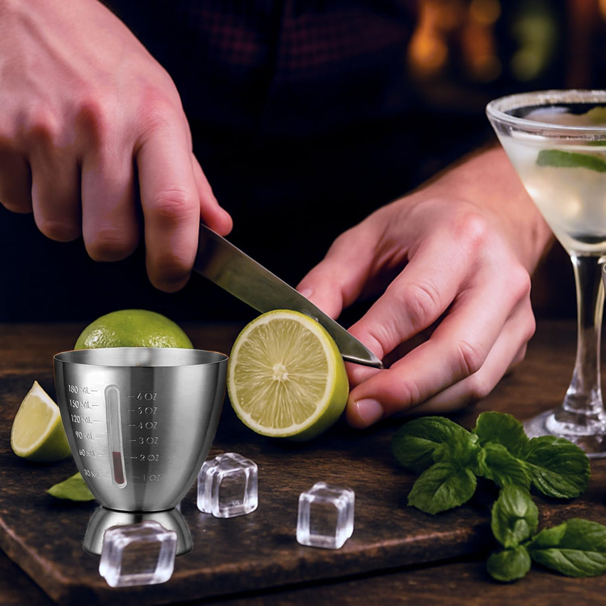 Stainless Steel Cocktail Jigger with OZ&ML Markings, 1–6oz