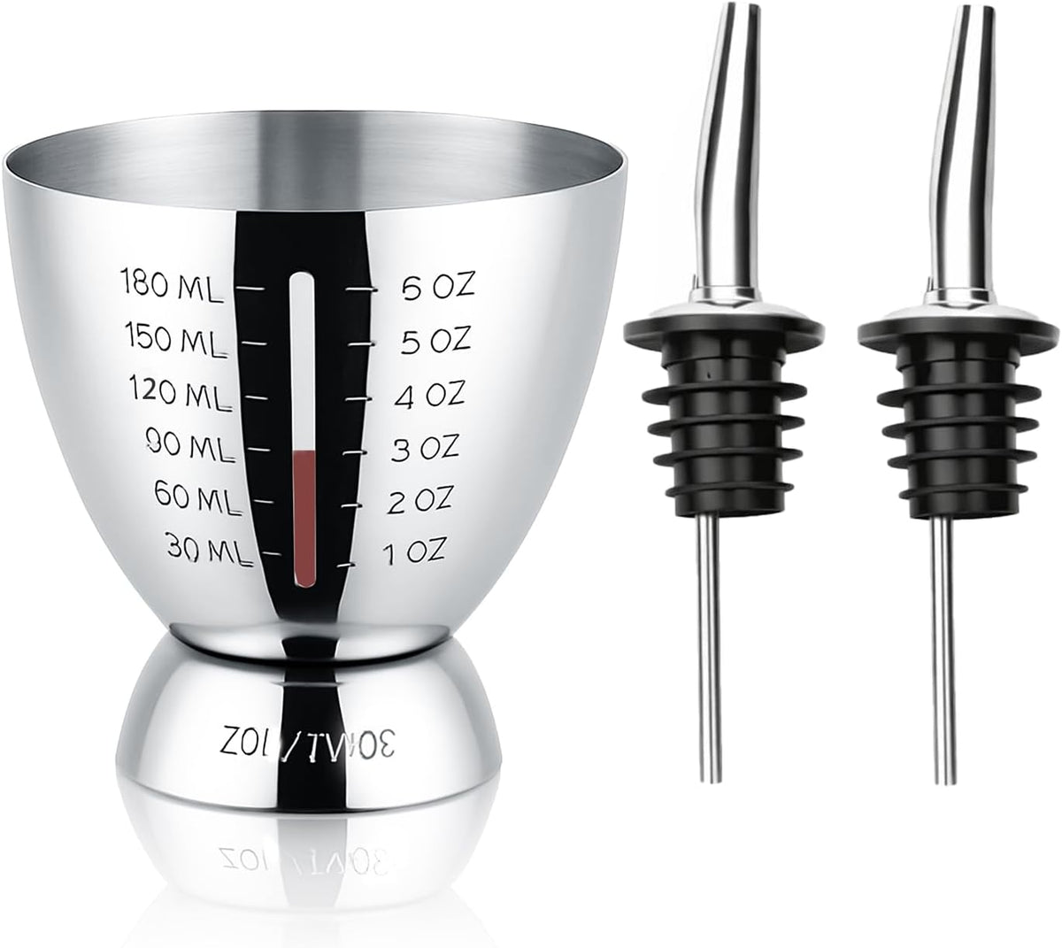 Stainless Steel Cocktail Jigger with OZ&ML Markings, 1–6oz
