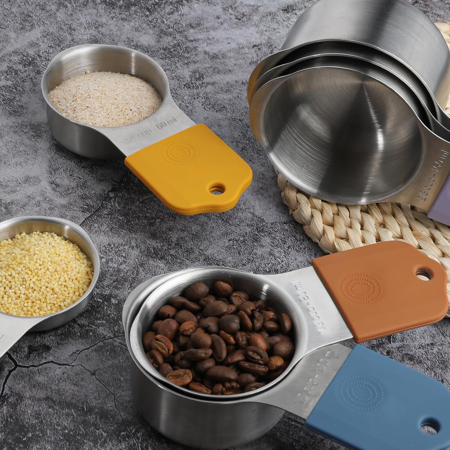 Magnetic Measuring Set of 7 Stainless Steel Magnetic Measuring Cups Set | for Dry Liquid Ingredients