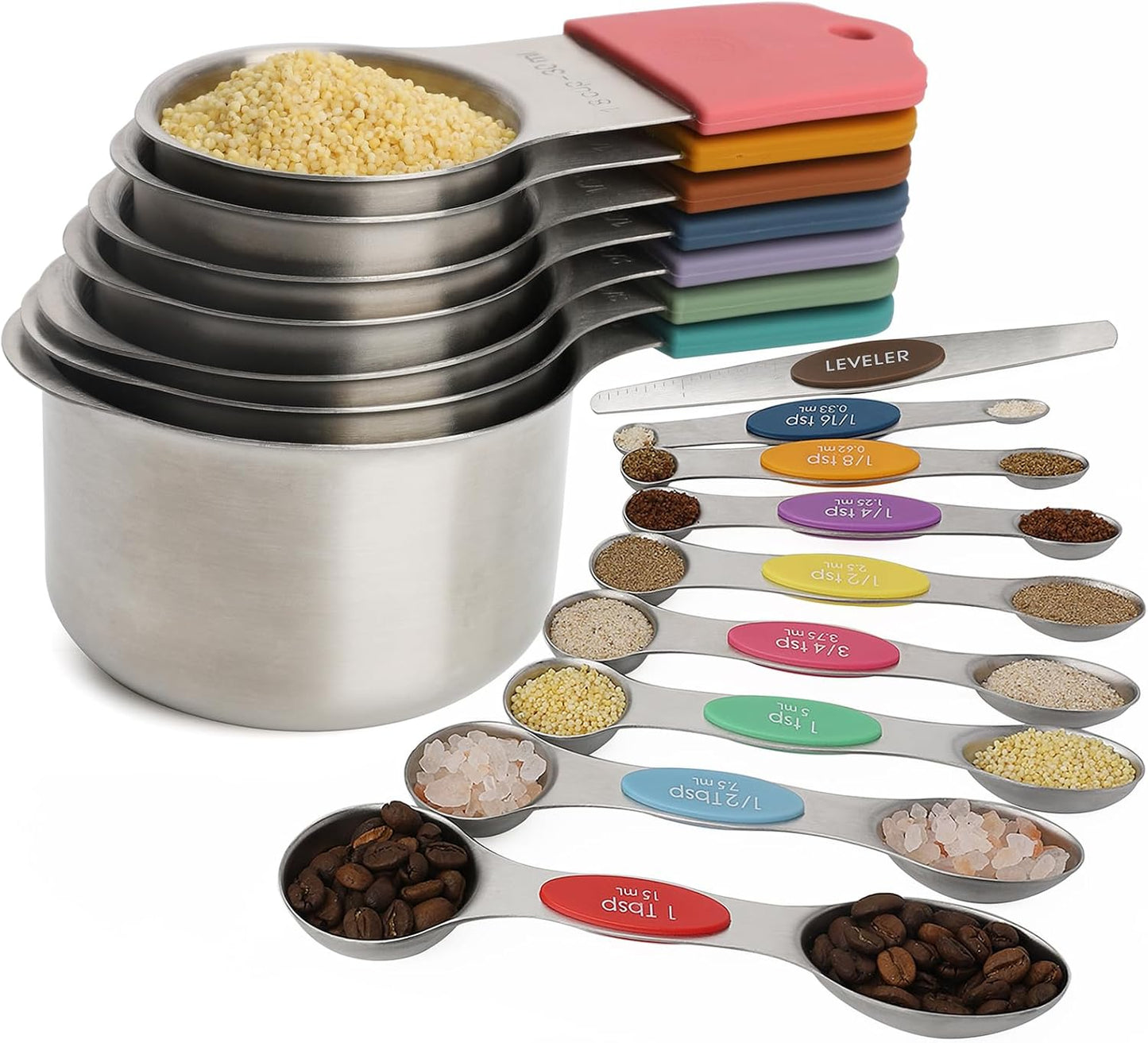 Magnetic Measuring Set of 7 Stainless Steel Magnetic Measuring Cups Set | for Dry Liquid Ingredients