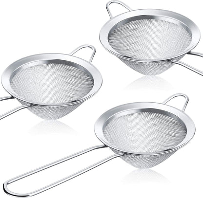 3 Pieces Cocktail Strainer Bar Strainer Fine Mesh Tea Strainer, 3.3 in | Stainless Steel, Small Silver Strainer Practical Bar Colander Tool for Drinks and Loose Leaf Tea, Fits Most Bar Glasses
