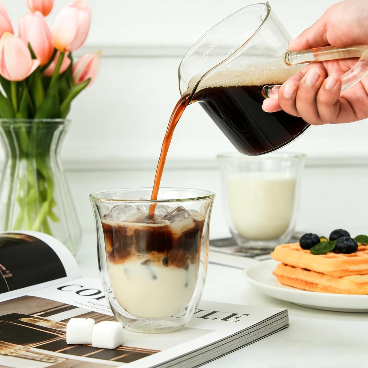 250ML/8.5OZ Espresso Glass Measuring Cup Triple Pitcher Milk Cup Espresso Cups with U-shape Handle Espresso Shot Glass with V-Shaped Mouth Clear Accessories Milk Frothing Pitcher (1)