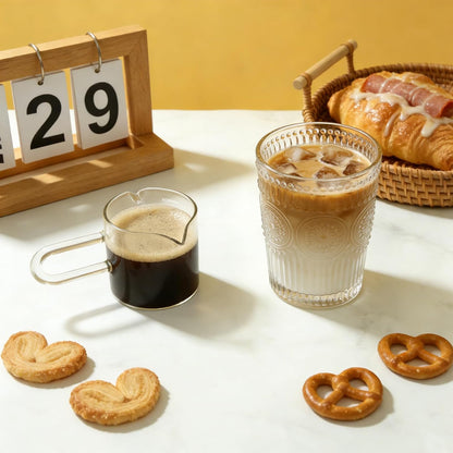 250ML/8.5OZ Espresso Glass Measuring Cup Triple Pitcher Milk Cup Espresso Cups with U-shape Handle Espresso Shot Glass with V-Shaped Mouth Clear Accessories Milk Frothing Pitcher (1)