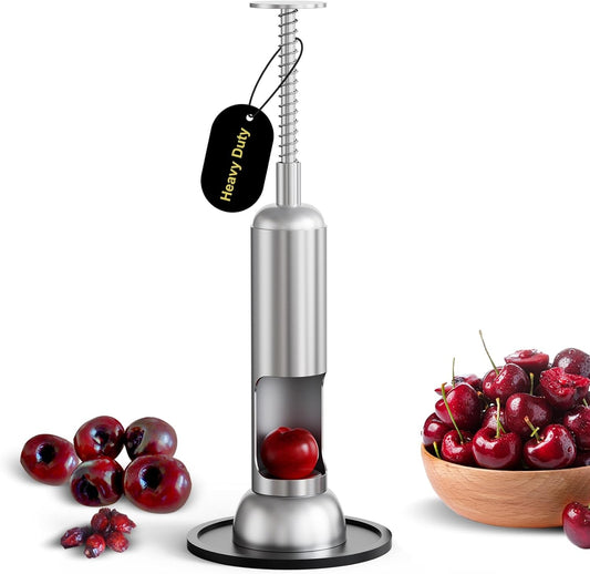 Cherry Pitter, 304 Stainless Steel Cherry Pit Remover and Corer for Large & Small Cherries, Heavy Duty, Dishwasher-Safe, Time-Saving, Effortless to Use Cherry Stoner (Press-Type)