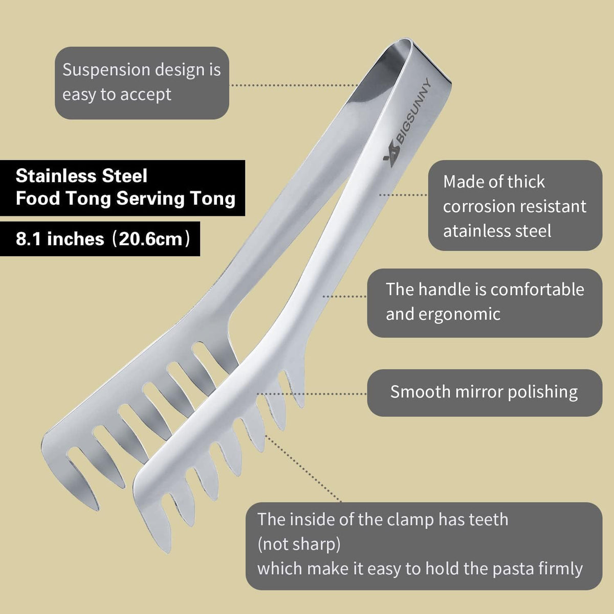 2 Pack Pasta Tong, Stainless Steel Food Tong Serving Tong, Spaghetti Tong