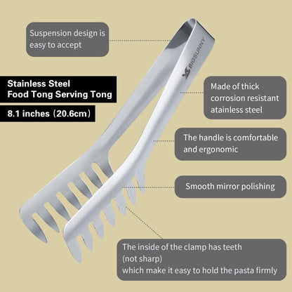 2 Pack Pasta Tong, Stainless Steel Food Tong Serving Tong, Spaghetti Tong