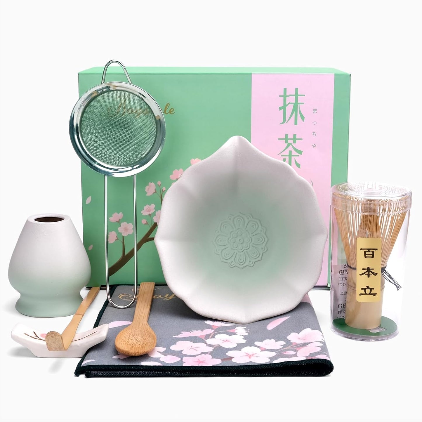 Joyscale Matcha Whisk Set, Matcha Set Whisk And Bowl, 8 Pcs Matcha Kit Set(Lotus Design), 11 OZ, Japanese Matcha Tea Set, Matcha Making Kit Gifts for Tea Lovers(Gradient Blue)