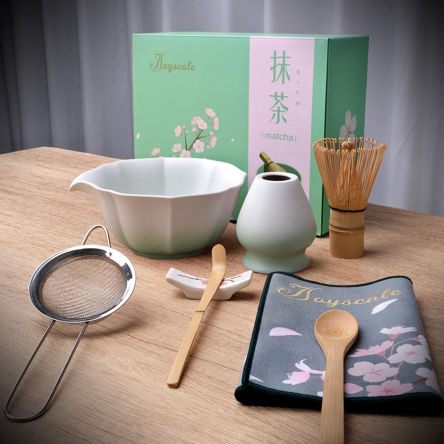 Joyscale Matcha Whisk Set, Matcha Set Whisk And Bowl, 8 Pcs Matcha Kit Set(Lotus Design), 11 OZ, Japanese Matcha Tea Set, Matcha Making Kit Gifts for Tea Lovers(Gradient Blue)