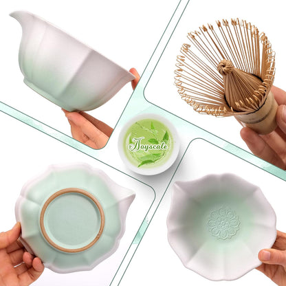 Joyscale Matcha Whisk Set, Matcha Set Whisk And Bowl, 8 Pcs Matcha Kit Set(Lotus Design), 11 OZ, Japanese Matcha Tea Set, Matcha Making Kit Gifts for Tea Lovers(Gradient Blue)