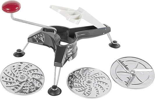 Multipurpose Heavy Duty Rotary Cheese & Vegetable Grater Cutter Slicer Shredder with 3 Interchangeable Stainless Steel Blades and Non-Slip Suction Pads