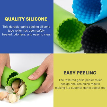 3pcs Silicone Garlic Peeler Tube Roller, Food Grade Garlic Skin Remover Tool, Manual Garlic Peeler Machine for Press Rocker Prep, Pelador de Ajo, Easy Clean Kitchen Gadget