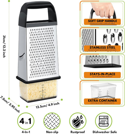 Cheese Grater With Container Box Grater Stainless Steel Kitchen Black