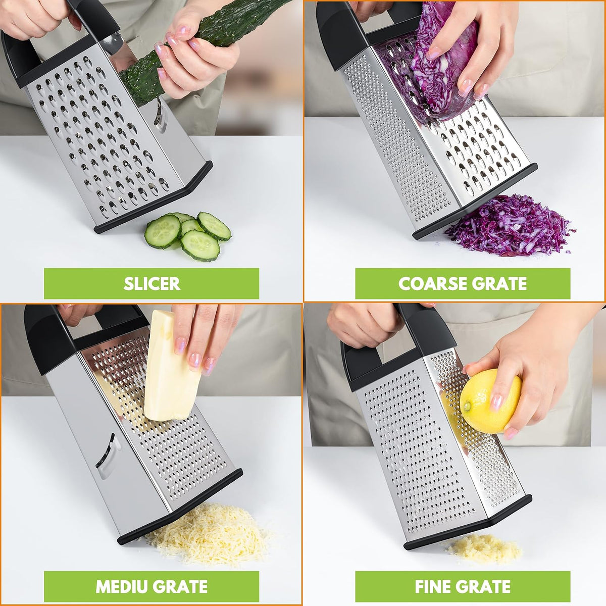 Cheese Grater With Container Box Grater Stainless Steel Kitchen Black