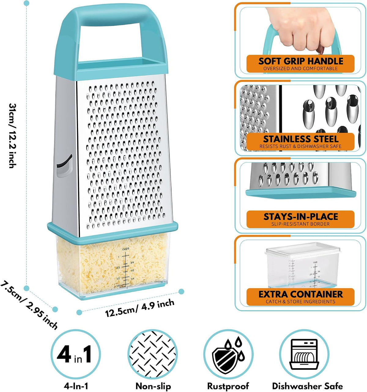 Cheese Grater With Container Box Grater Stainless Steel Kitchen Black