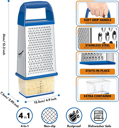 Cheese Grater With Container Box Grater Stainless Steel Kitchen Black