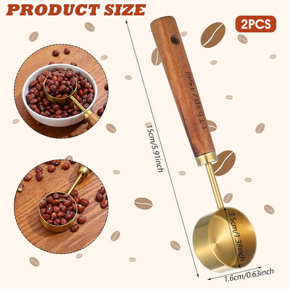 Stainless Steel & Wood 1 Teaspoon Scoop Coffee Measuring Scoop 1Tablespoon Measuring Spoon Perfect for Coffee, Tea, and More
