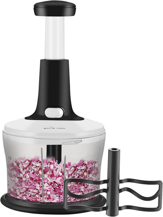 Vegetable Chopper Food Chopper, Quick Hand Press Chopper Dicer, Pro Food Cutter, Easy to Chop Vegetables, Fruits, Herbs, Salsa, Puree, Pesto, ABS Food Grade Material 1.2L White