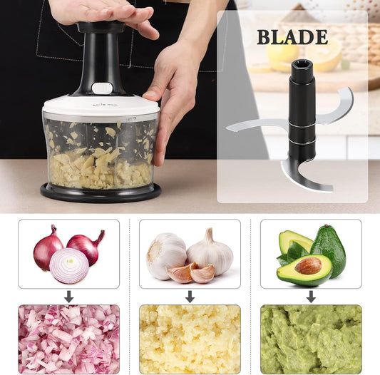 Vegetable Chopper Food Chopper, Quick Hand Press Chopper Dicer, Pro Food Cutter, Easy to Chop Vegetables, Fruits, Herbs, Salsa, Puree, Pesto, ABS Food Grade Material 1.2L White
