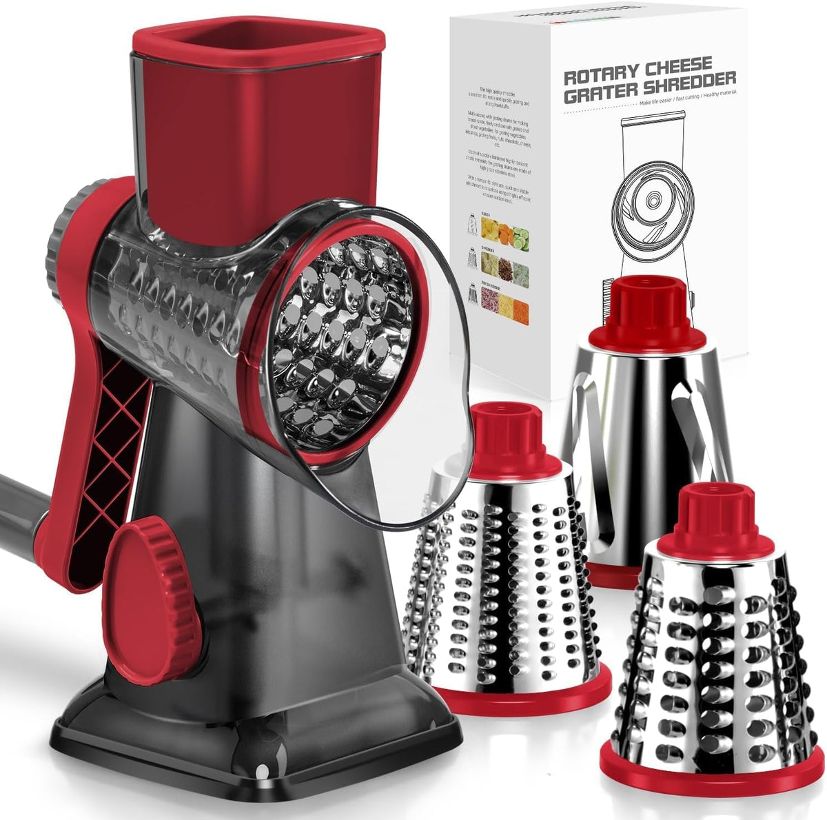 Rotary Cheese Grater, Hand Crank Shredder Slicer