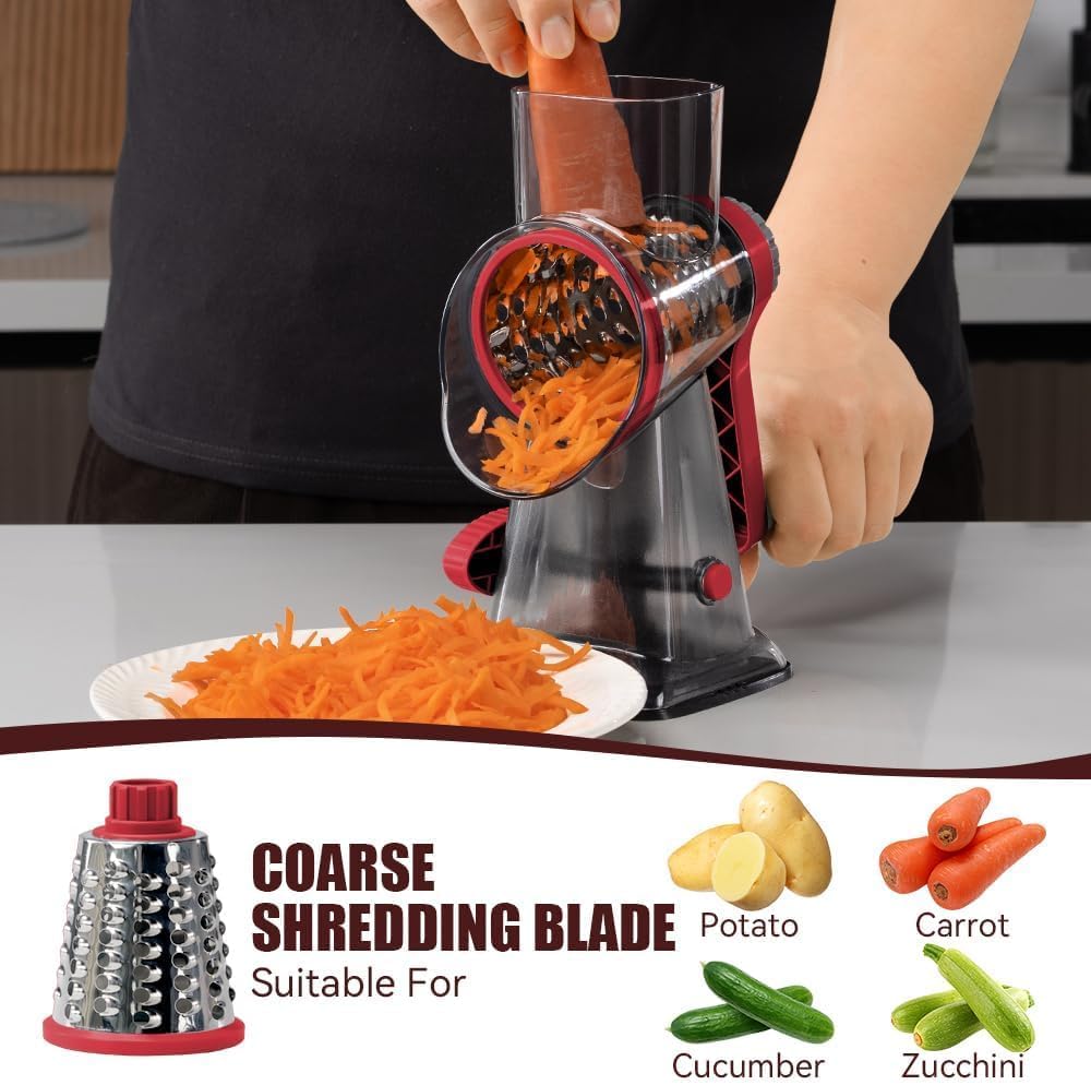 Rotary Cheese Grater, Hand Crank Shredder Slicer