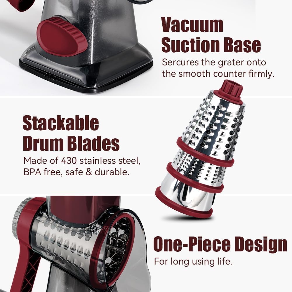Rotary Cheese Grater, Hand Crank Shredder Slicer