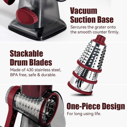 Rotary Cheese Grater, Hand Crank Shredder Slicer