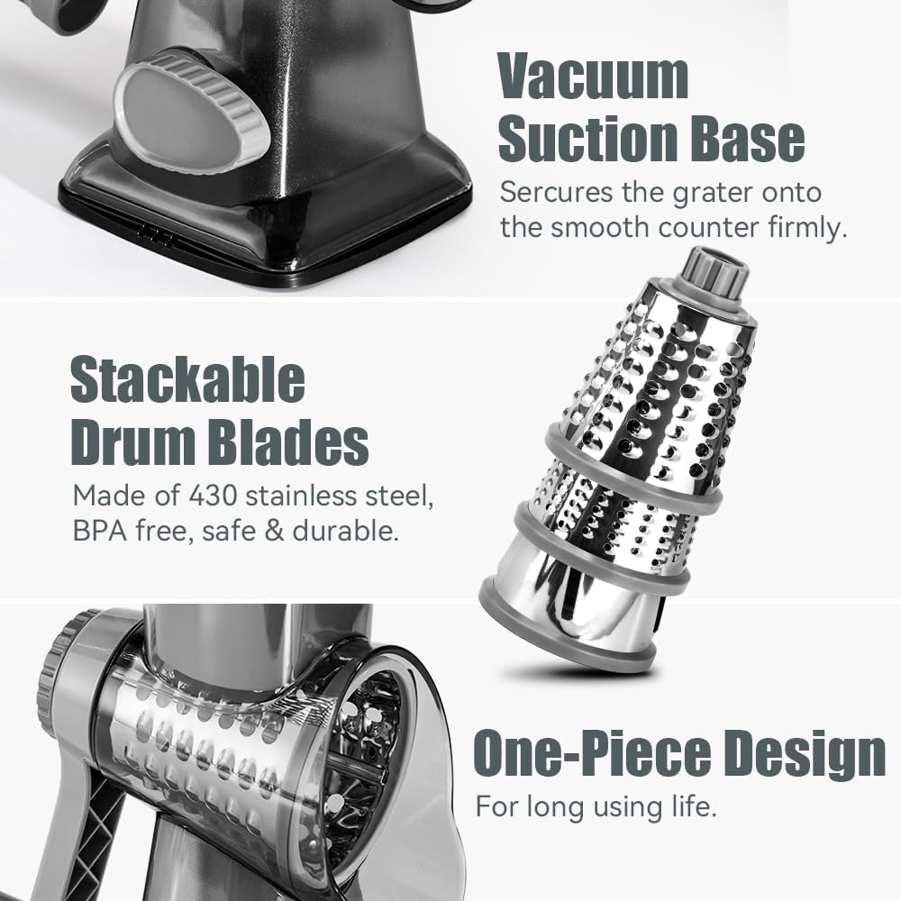 Rotary Cheese Grater, Hand Crank Shredder Slicer