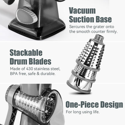 Rotary Cheese Grater, Hand Crank Shredder Slicer