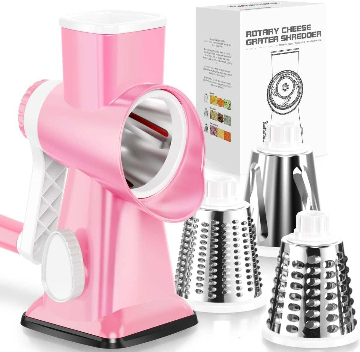 Rotary Cheese Grater, Hand Crank Shredder Slicer
