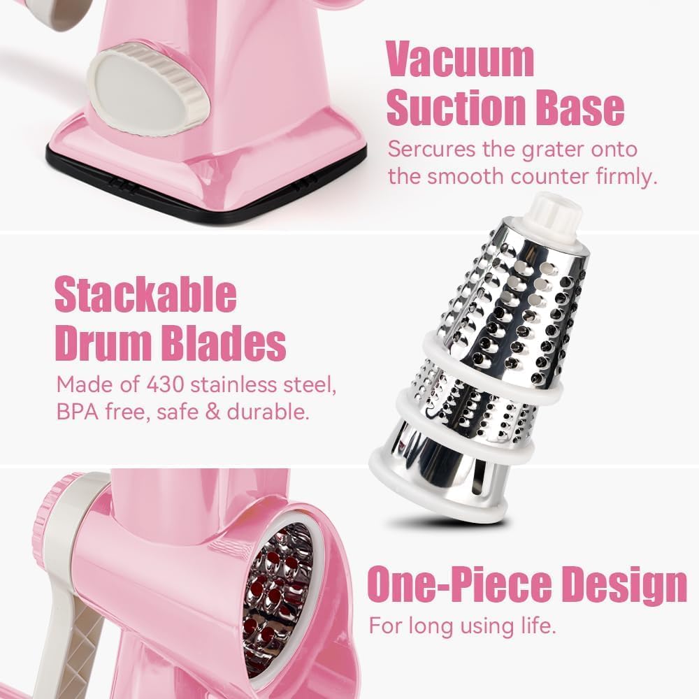 Rotary Cheese Grater, Hand Crank Shredder Slicer