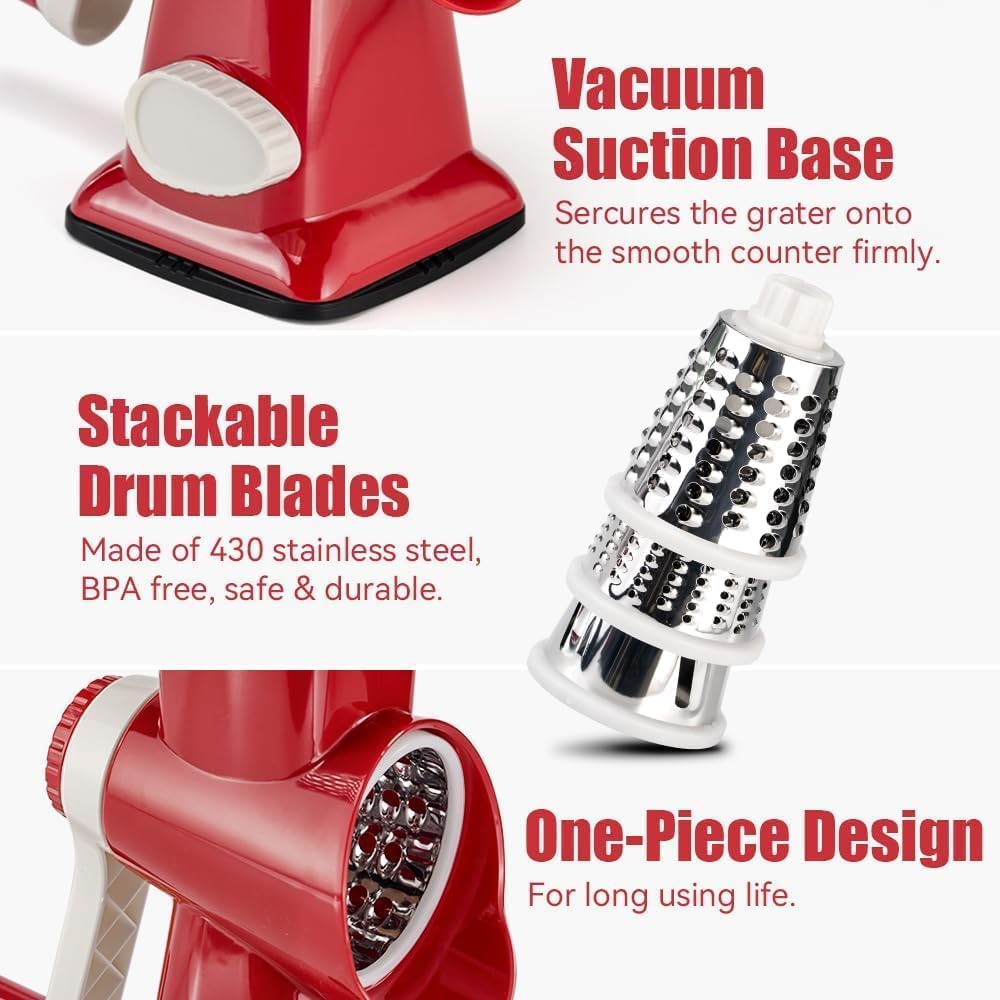 Rotary Cheese Grater, Hand Crank Shredder Slicer