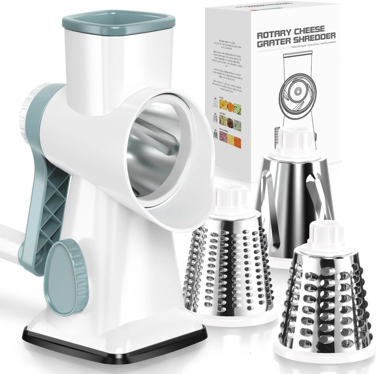 Rotary Cheese Grater, Hand Crank Shredder Slicer
