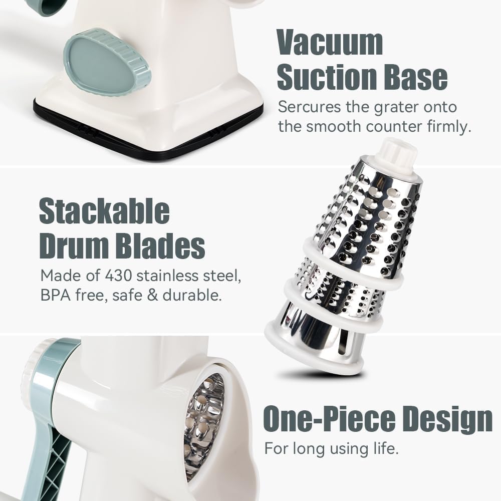 Rotary Cheese Grater, Hand Crank Shredder Slicer