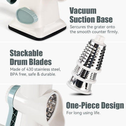 Rotary Cheese Grater, Hand Crank Shredder Slicer