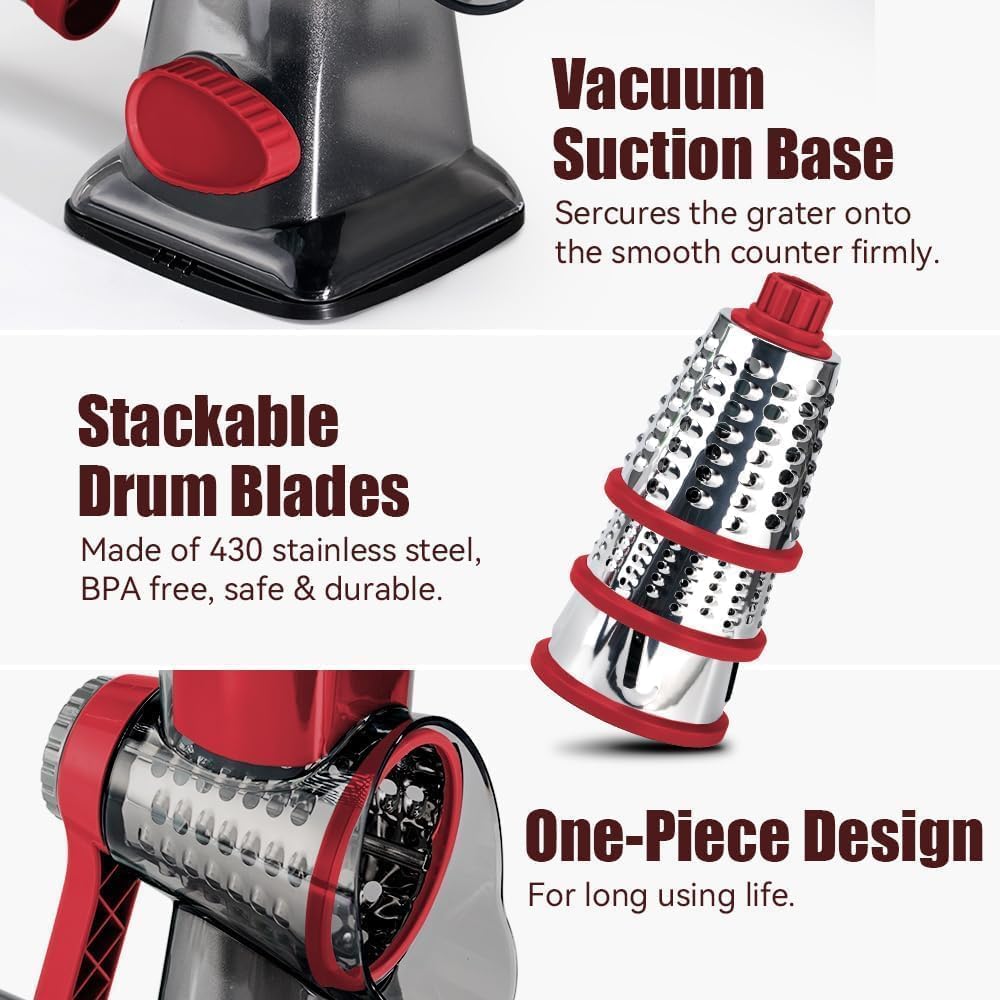 Rotary Cheese Grater, Hand Crank Shredder Slicer